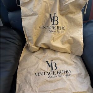 Vintage Boho Tan Drawstring Bags